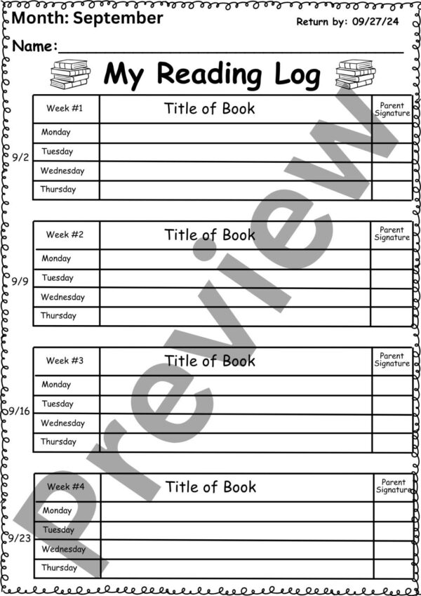 English-Spanish-Russian Monthly Reading Log for Full Academic Year September-May